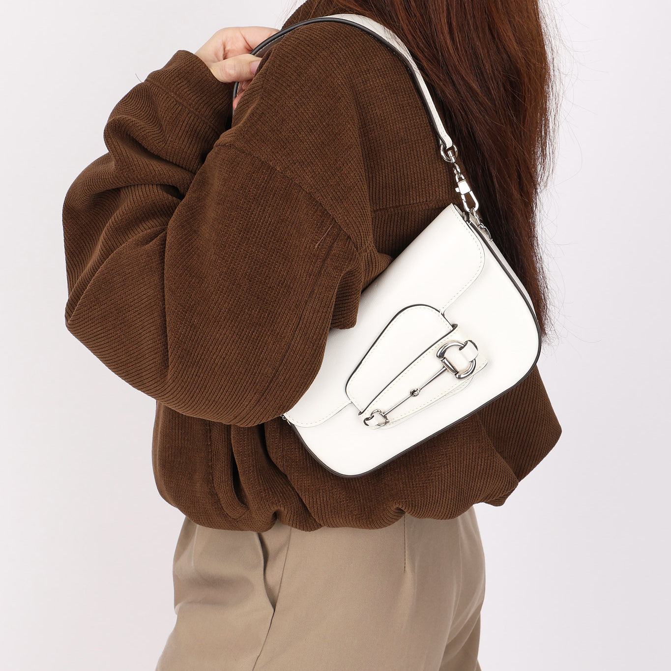 Gucci x Billie Eilish Mini Horsebit 1955 Shoulder Bag White Demetra Leather