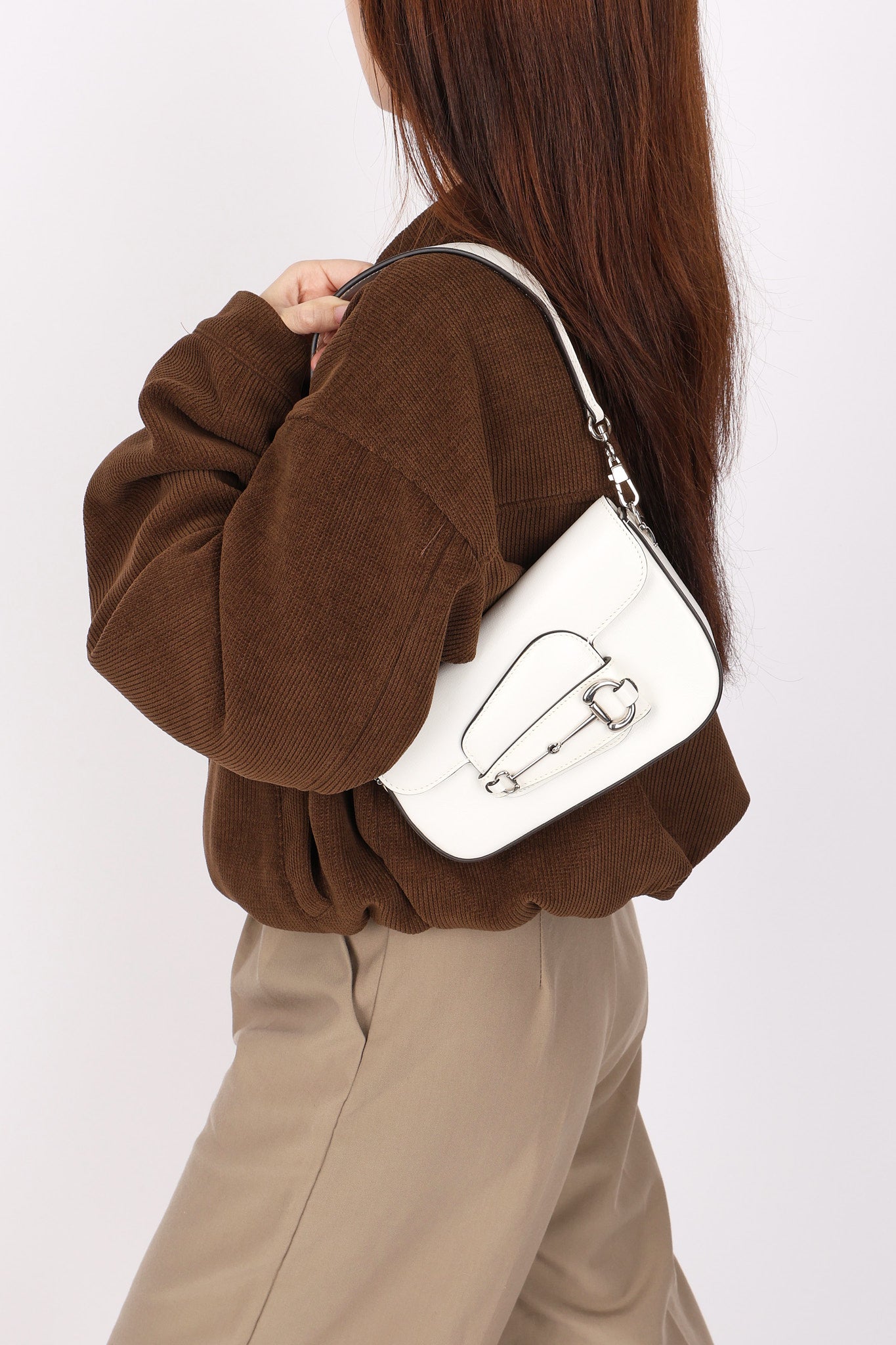 Gucci x Billie Eilish Mini Horsebit 1955 Shoulder Bag White Demetra Leather