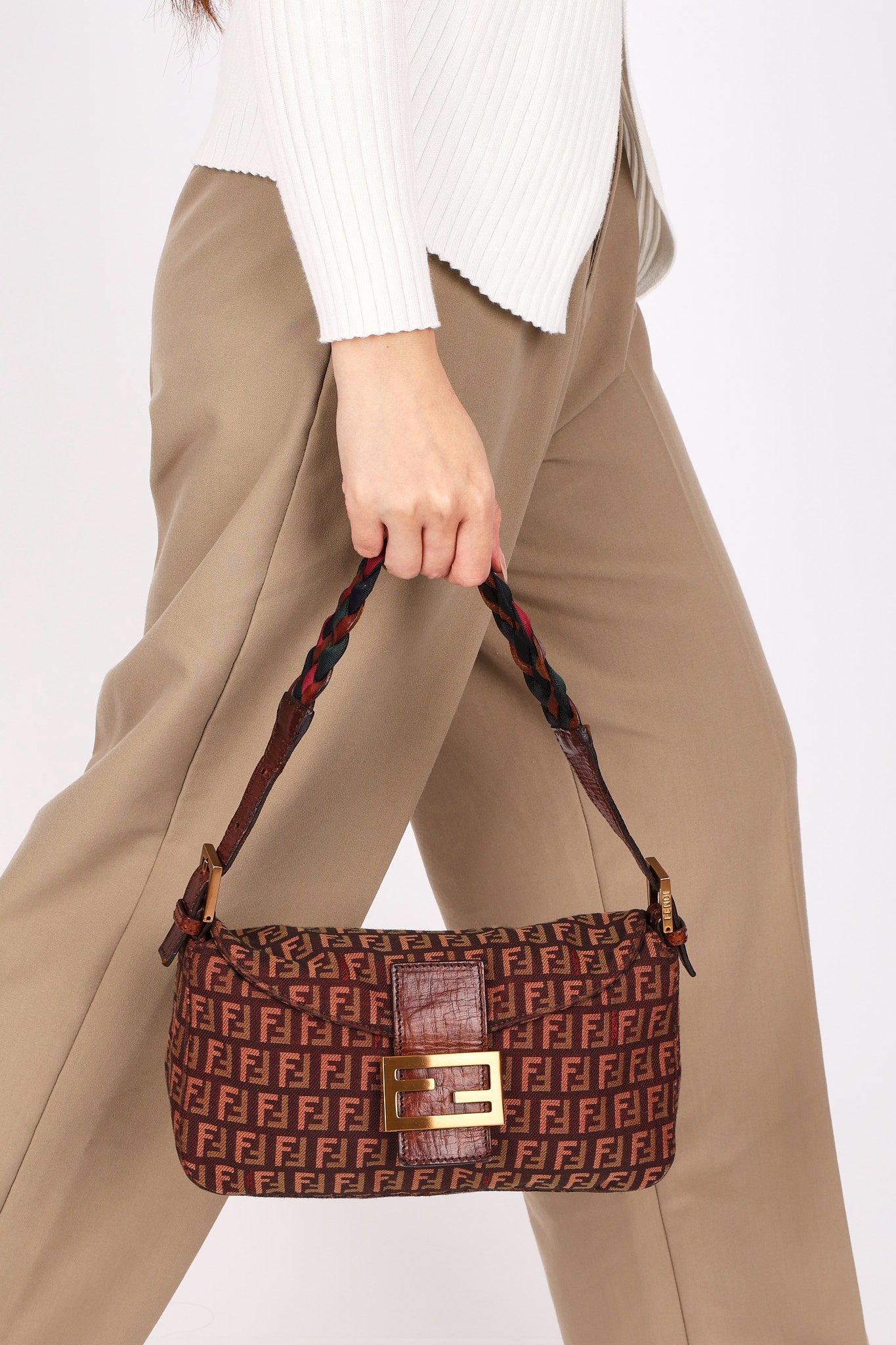 Fendi Zucchino Double Flap Baguette with Braided Strap RGHW