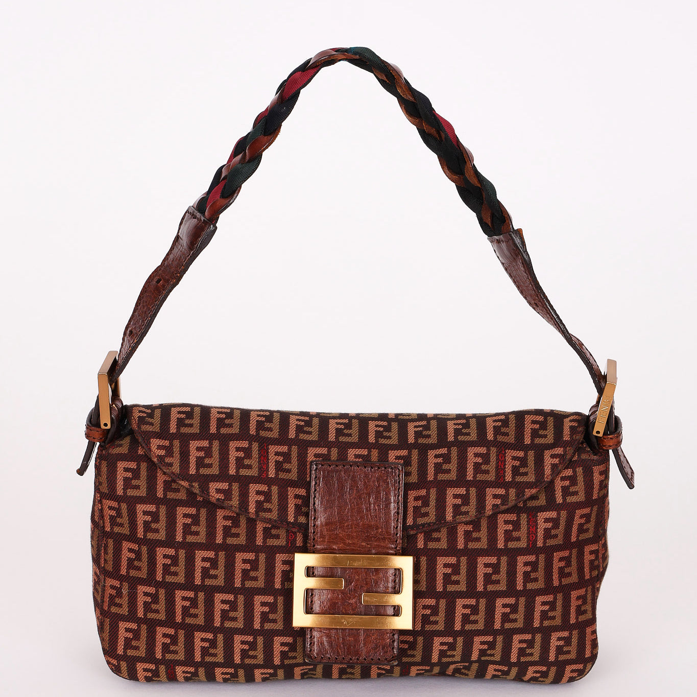 Fendi Zucchino Double Flap Baguette with Braided Strap RGHW