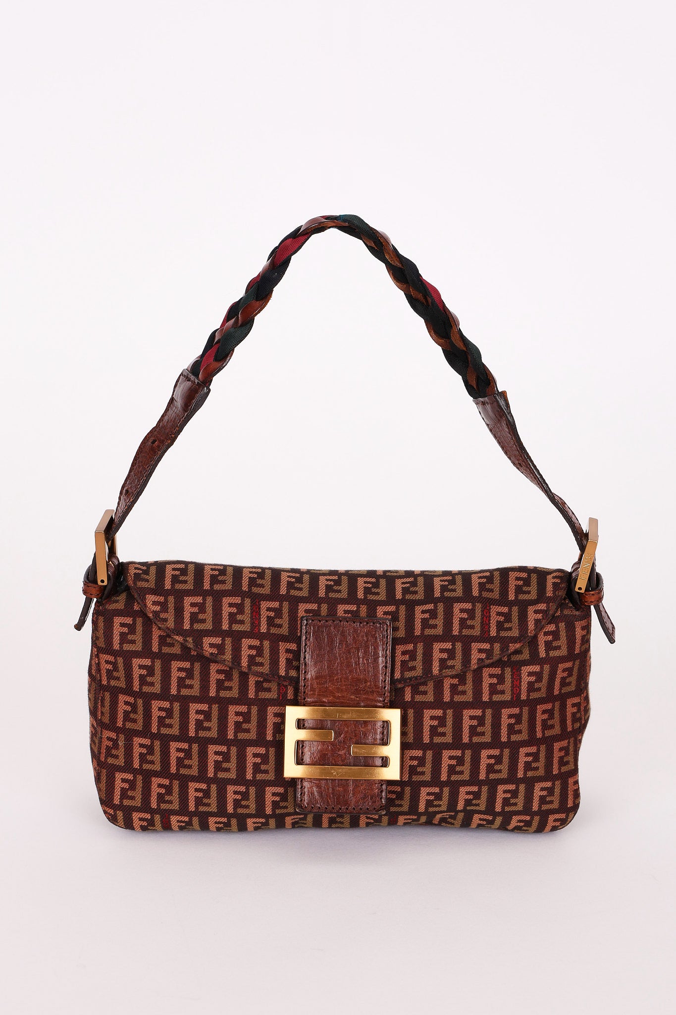 Fendi Zucchino Double Flap Baguette with Braided Strap RGHW