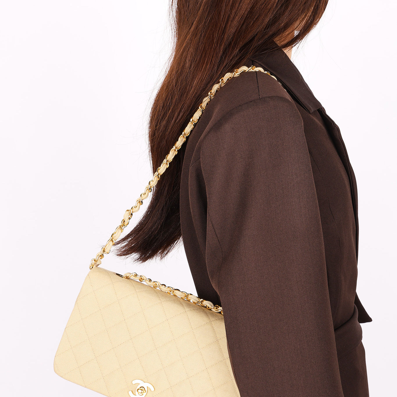 Rare Chanel Full Flap Khaki Linen 1991 24K GP