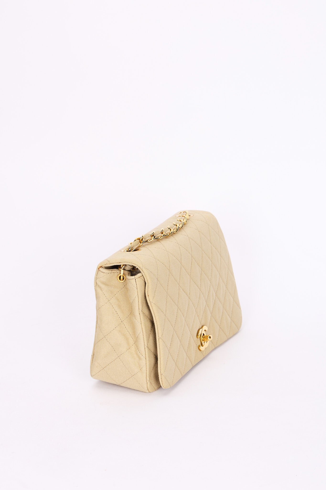 Rare Chanel Full Flap Khaki Linen 1991 24K GP