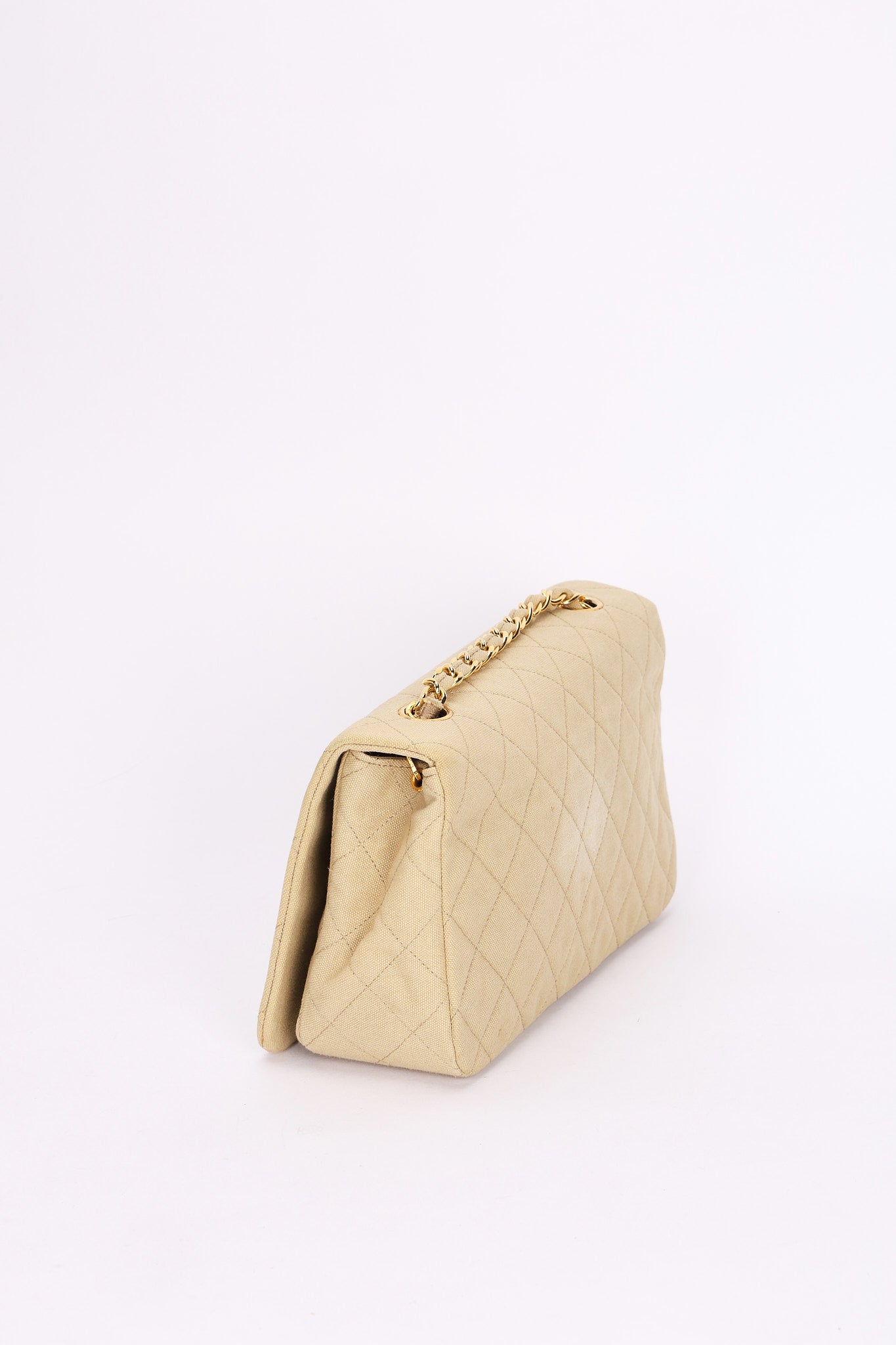 Rare Chanel Full Flap Khaki Linen 1991 24K GP