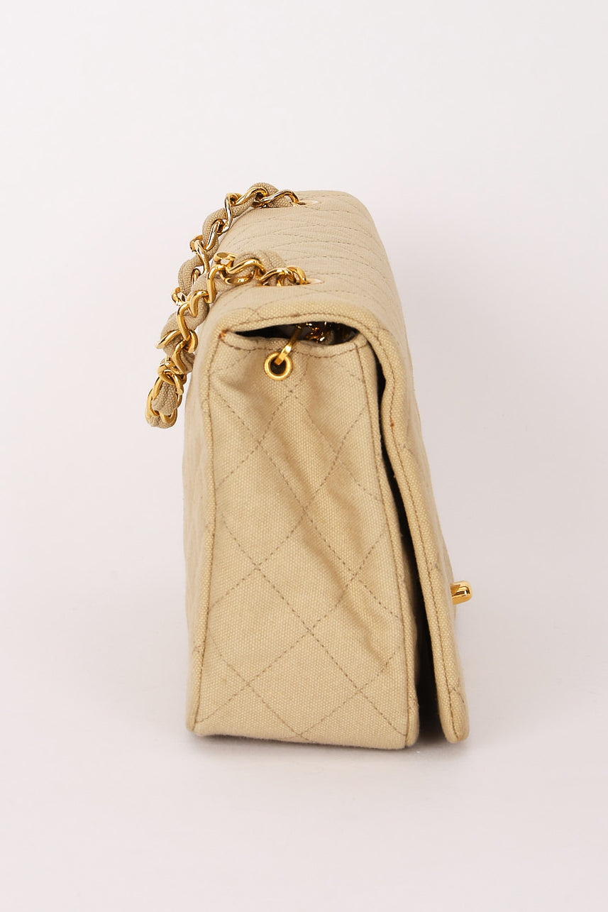 Chanel Full Flap Khaki Linen 24K GP