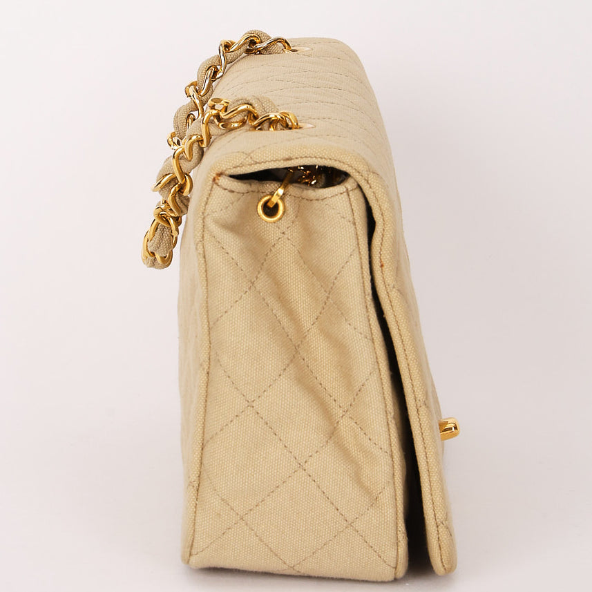Chanel Full Flap Khaki Linen 24K GP