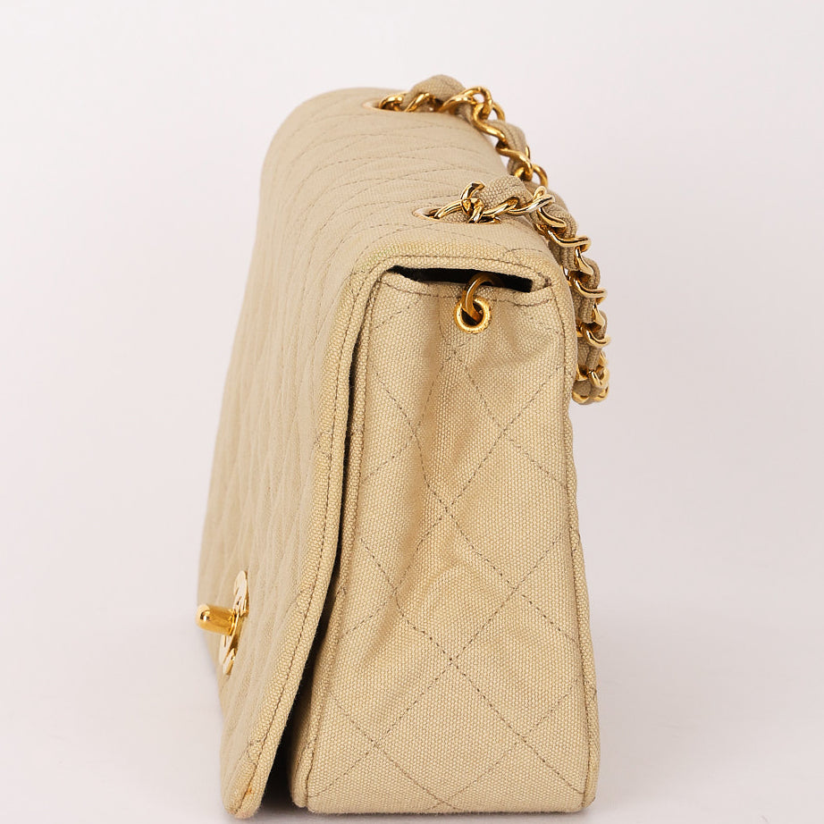 Chanel Full Flap Khaki Linen 24K GP