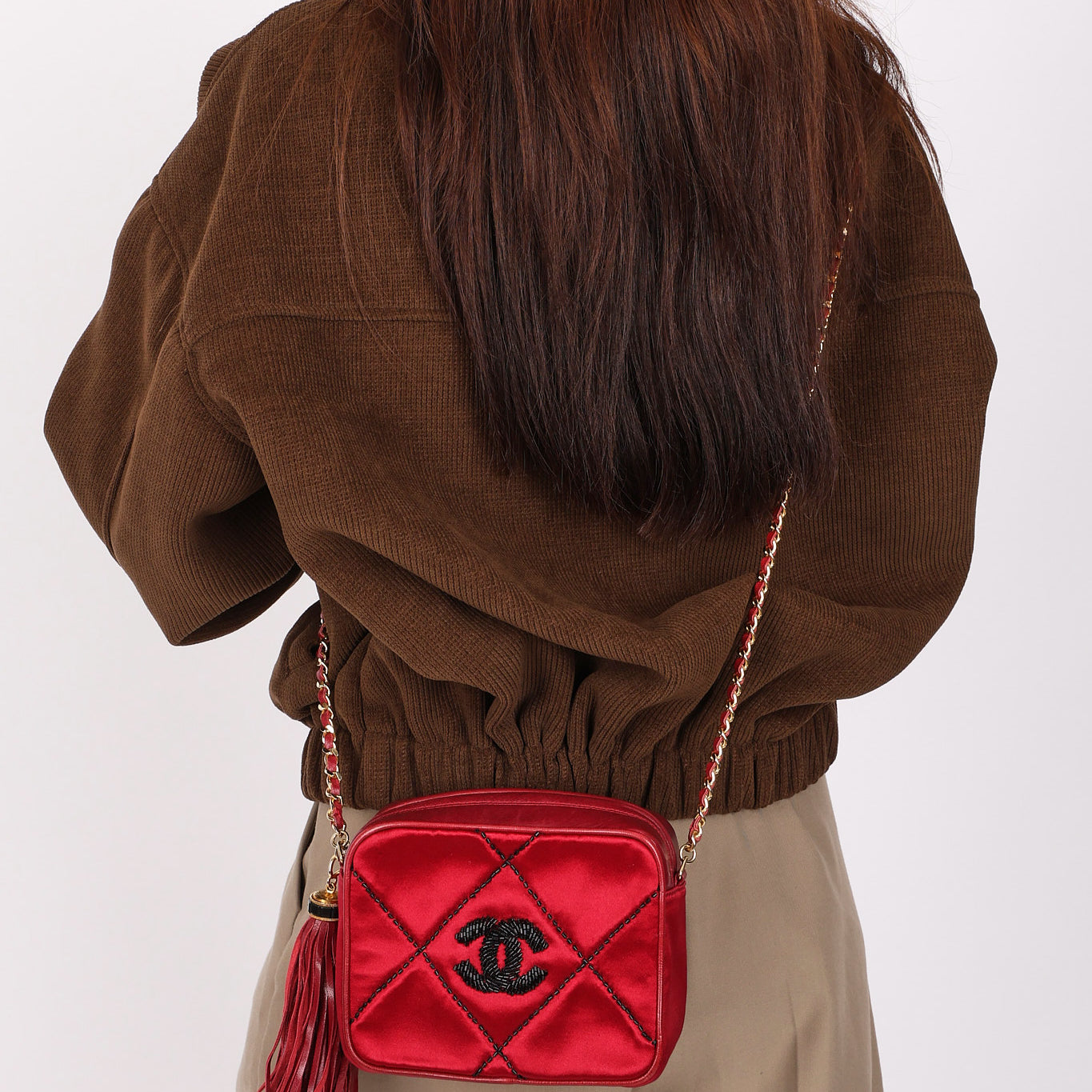 Chanel Beaded Camera Bag Red Satin 24K GP
