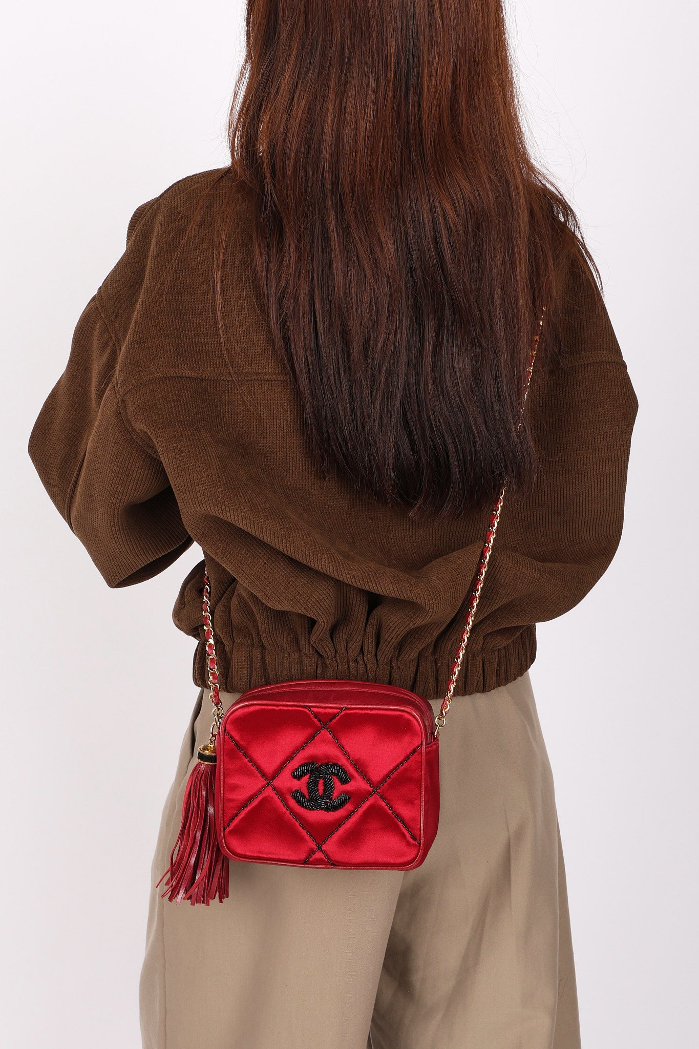 Chanel Beaded Camera Bag Red Satin 24K GP