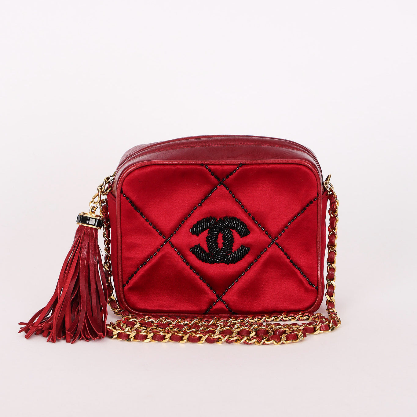 Chanel Beaded Camera Bag Red Satin 24K GP