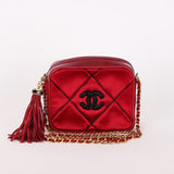 Chanel Beaded Camera Bag Red Satin 24K GP
