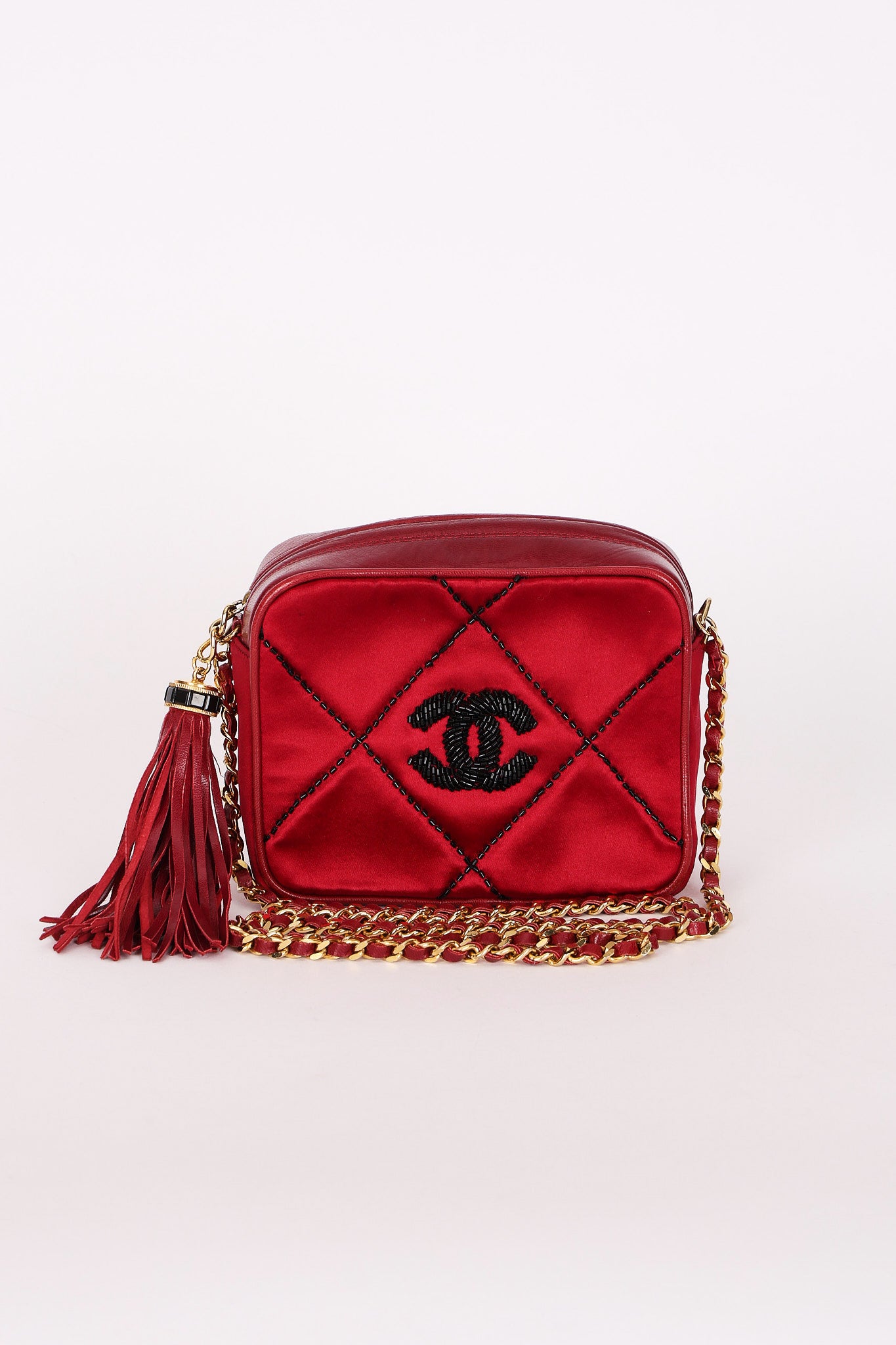 Chanel Beaded Camera Bag Red Satin 24K GP