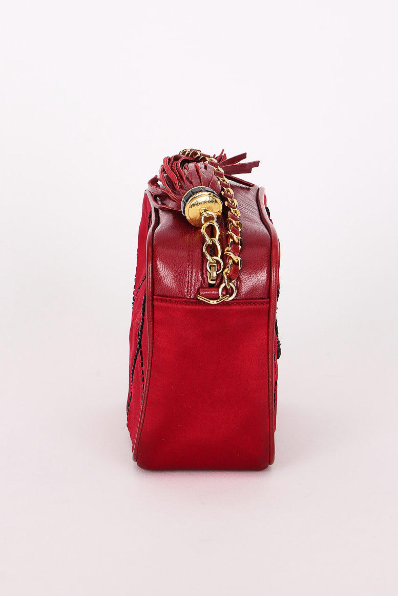 Chanel Beaded Camera Bag Red Satin 24K GP