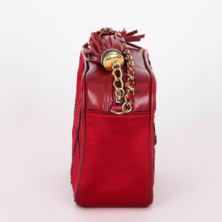 Chanel Beaded Camera Bag Red Satin 24K GP