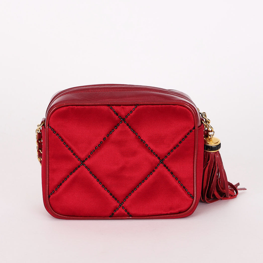 Chanel Beaded Camera Bag Red Satin 24K GP