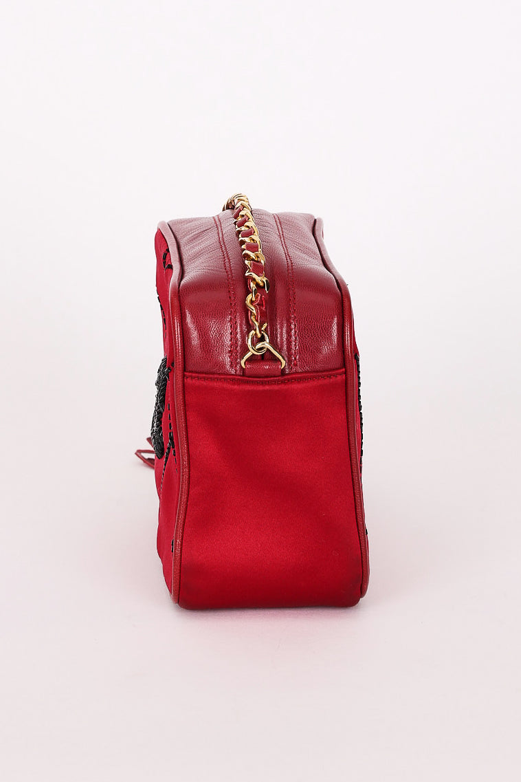 Chanel Beaded Camera Bag Red Satin 24K GP