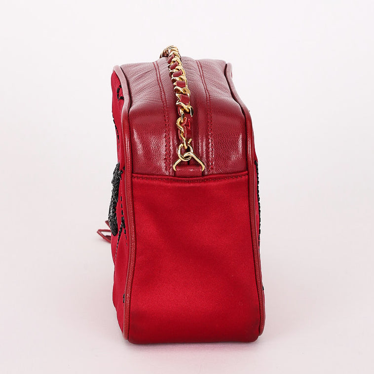 Chanel Beaded Camera Bag Red Satin 24K GP