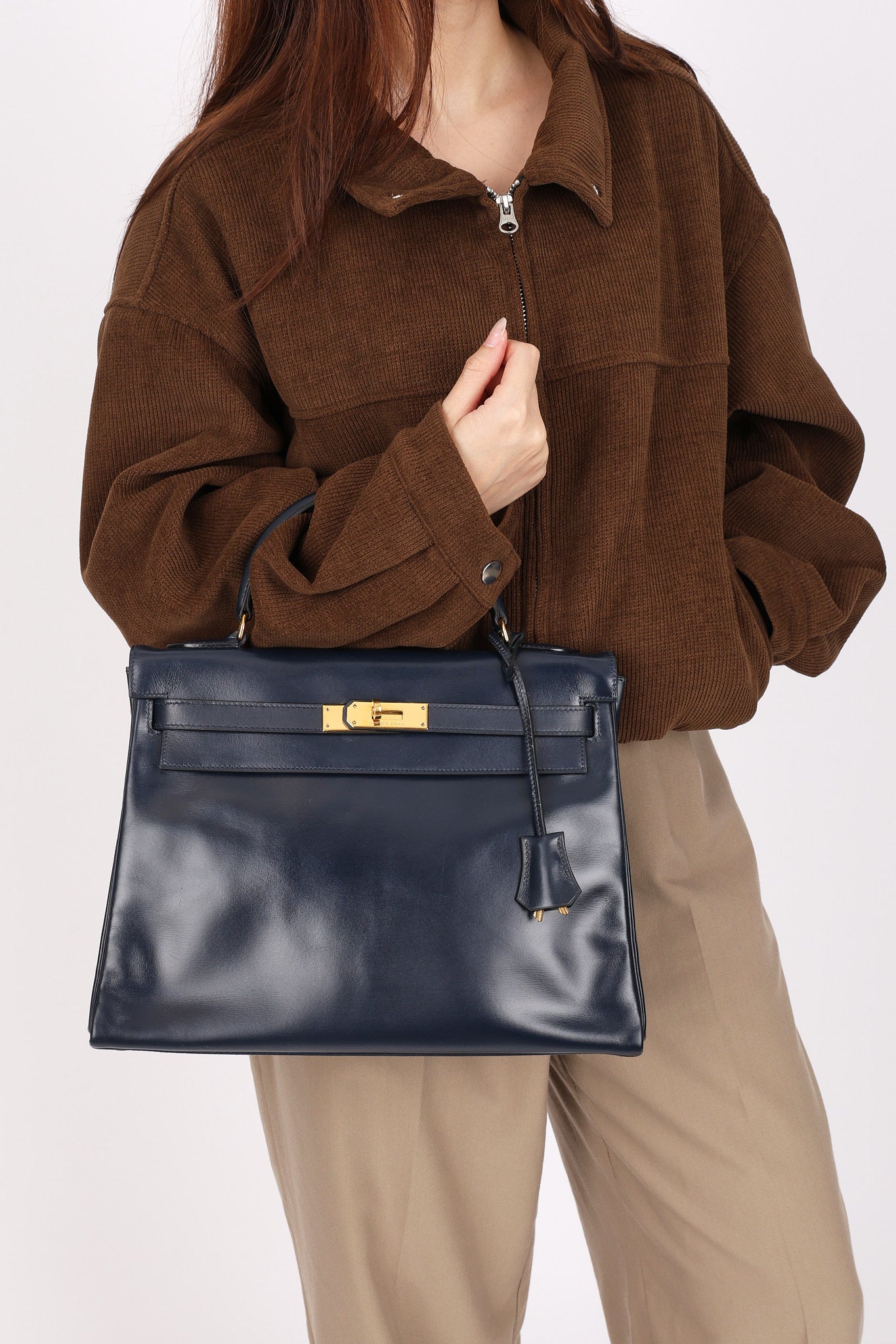 Hermès Kelly 32 Bleu Marine Box GHW 1984