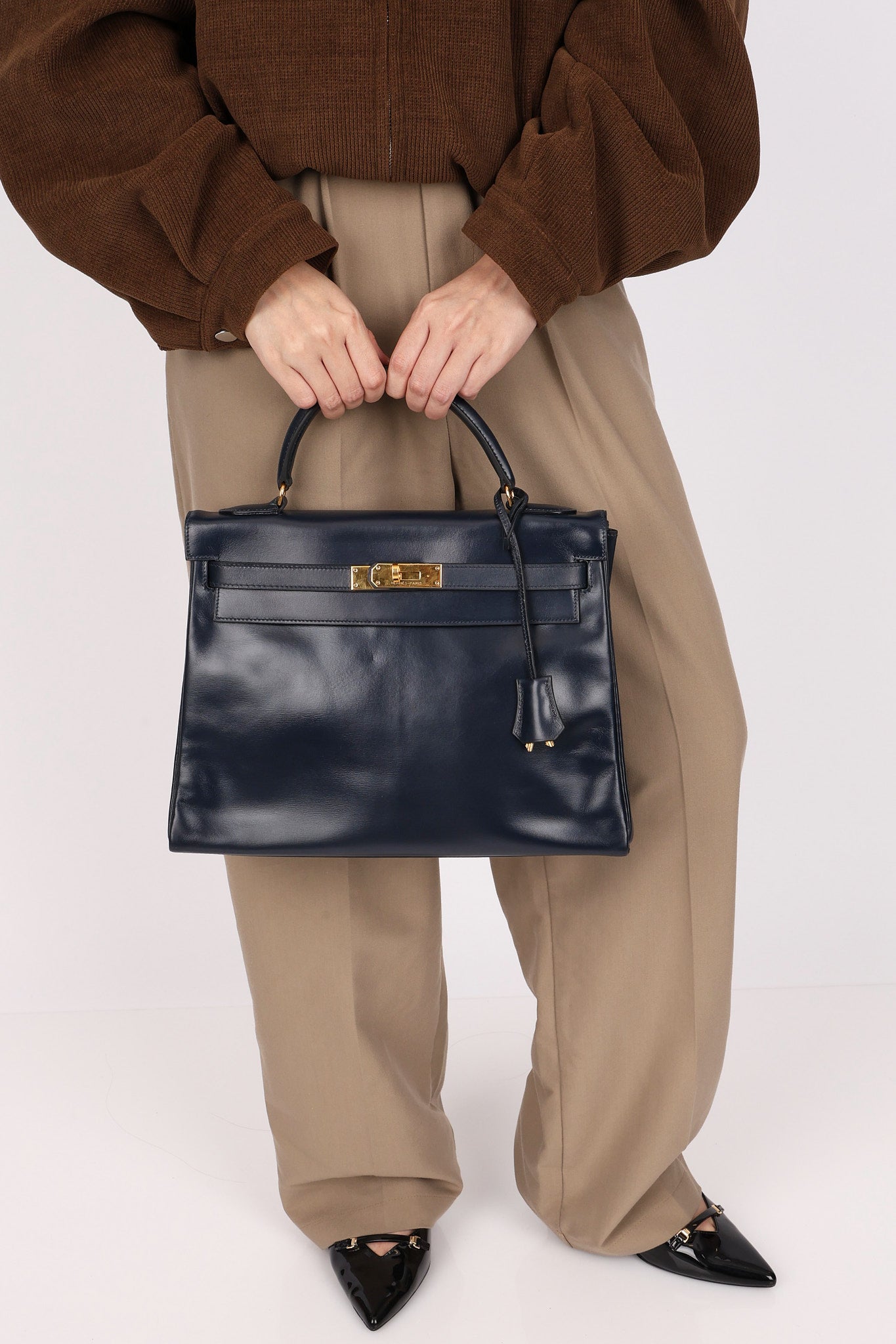 Hermès Kelly 32 Bleu Marine Box GHW 1984