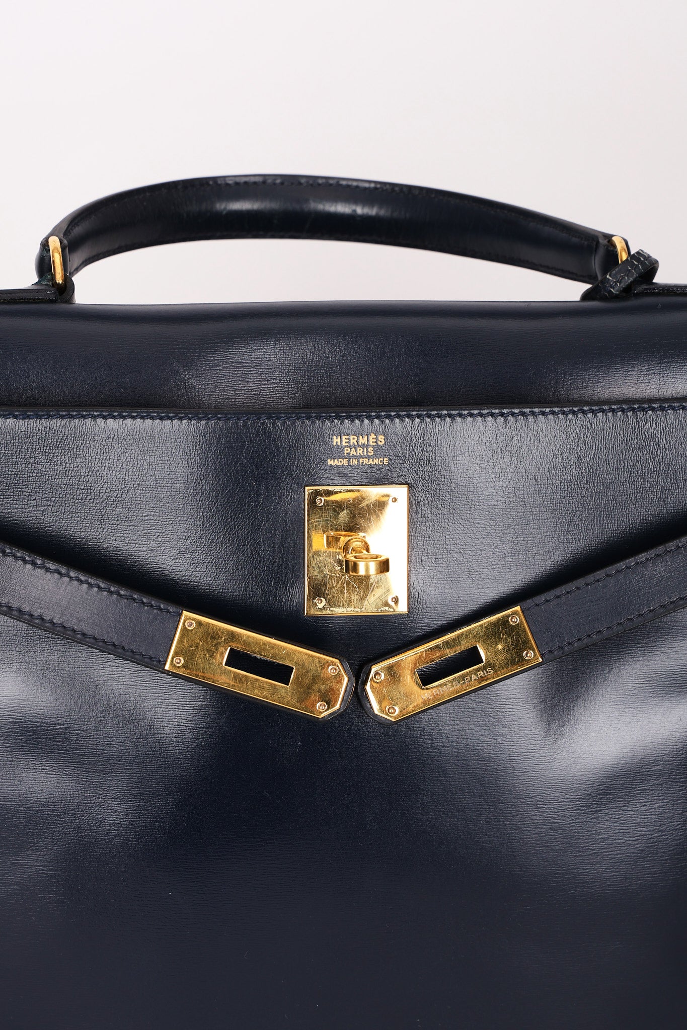 Hermès Kelly 32 Bleu Marine Box GHW 1984