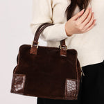 Loewe Amazona 28 Brown and Suede Croc Embossed