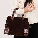Loewe Amazona 28 Brown and Suede Croc Embossed