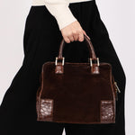Loewe Amazona 28 Brown and Suede Croc Embossed
