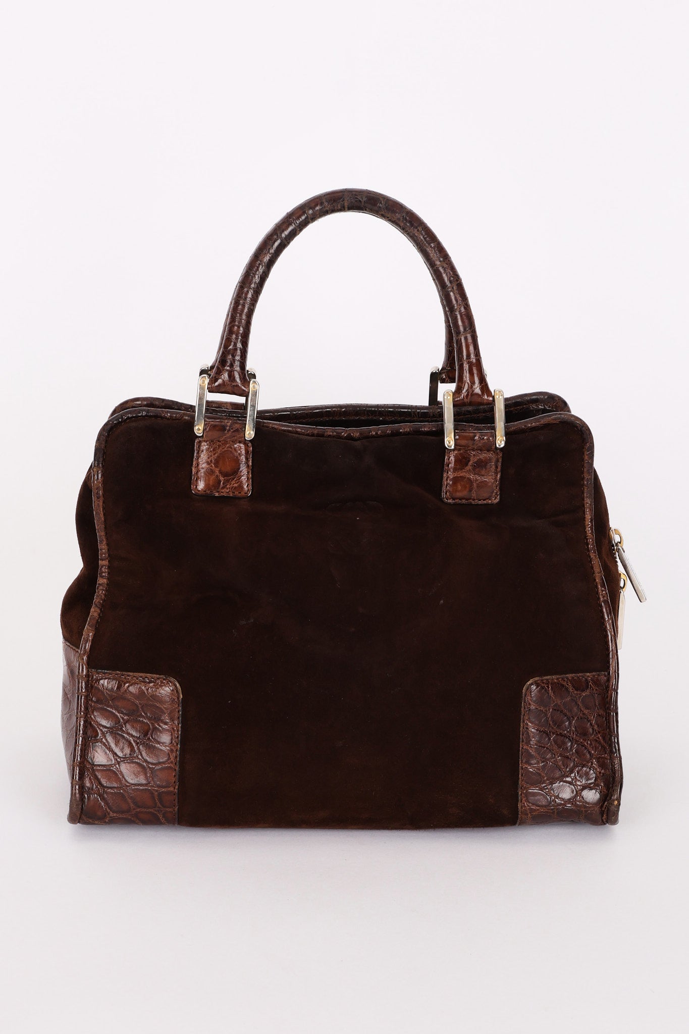 Loewe Amazona 28 Brown and Suede Croc Embossed