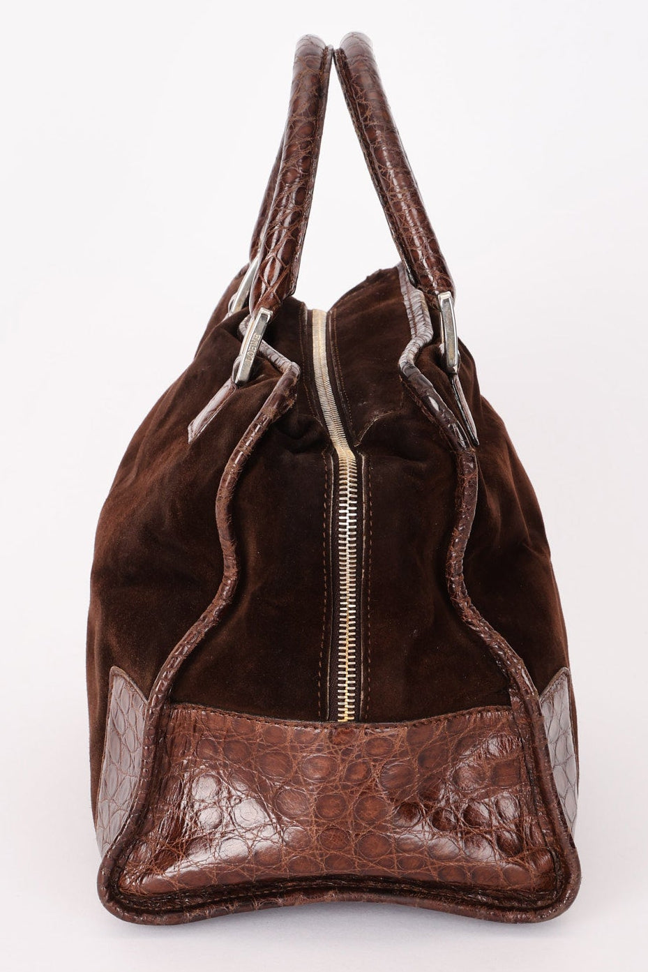 Loewe Amazona 28 Brown and Suede Croc Embossed