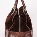 Loewe Amazona 28 Brown and Suede Croc Embossed