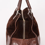Loewe Amazona 28 Brown and Suede Croc Embossed