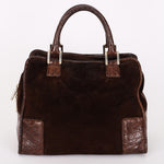 Loewe Amazona 28 Brown and Suede Croc Embossed