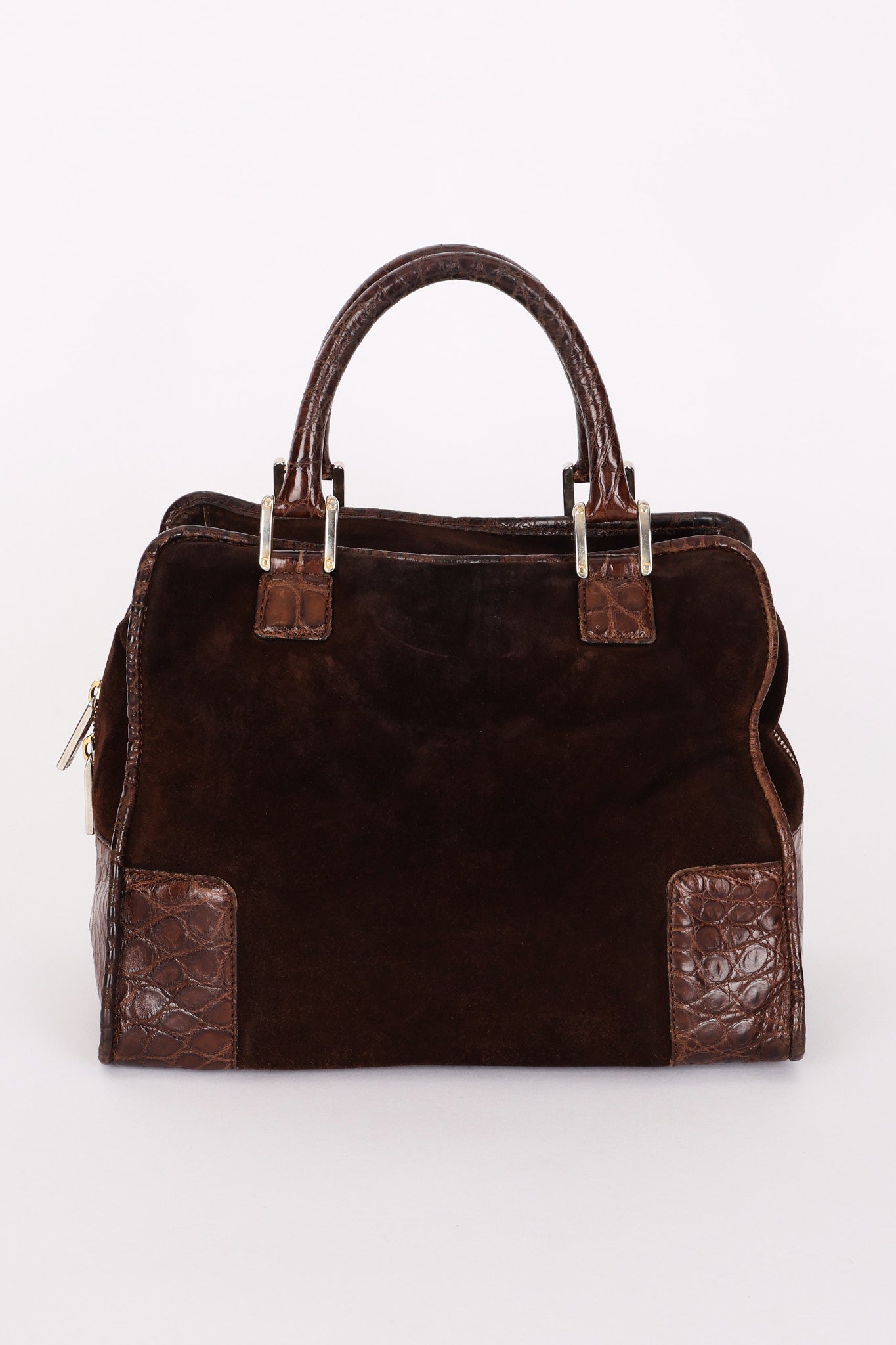 Loewe Amazona 28 Brown and Suede Croc Embossed