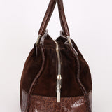Loewe Amazona 28 Brown and Suede Croc Embossed