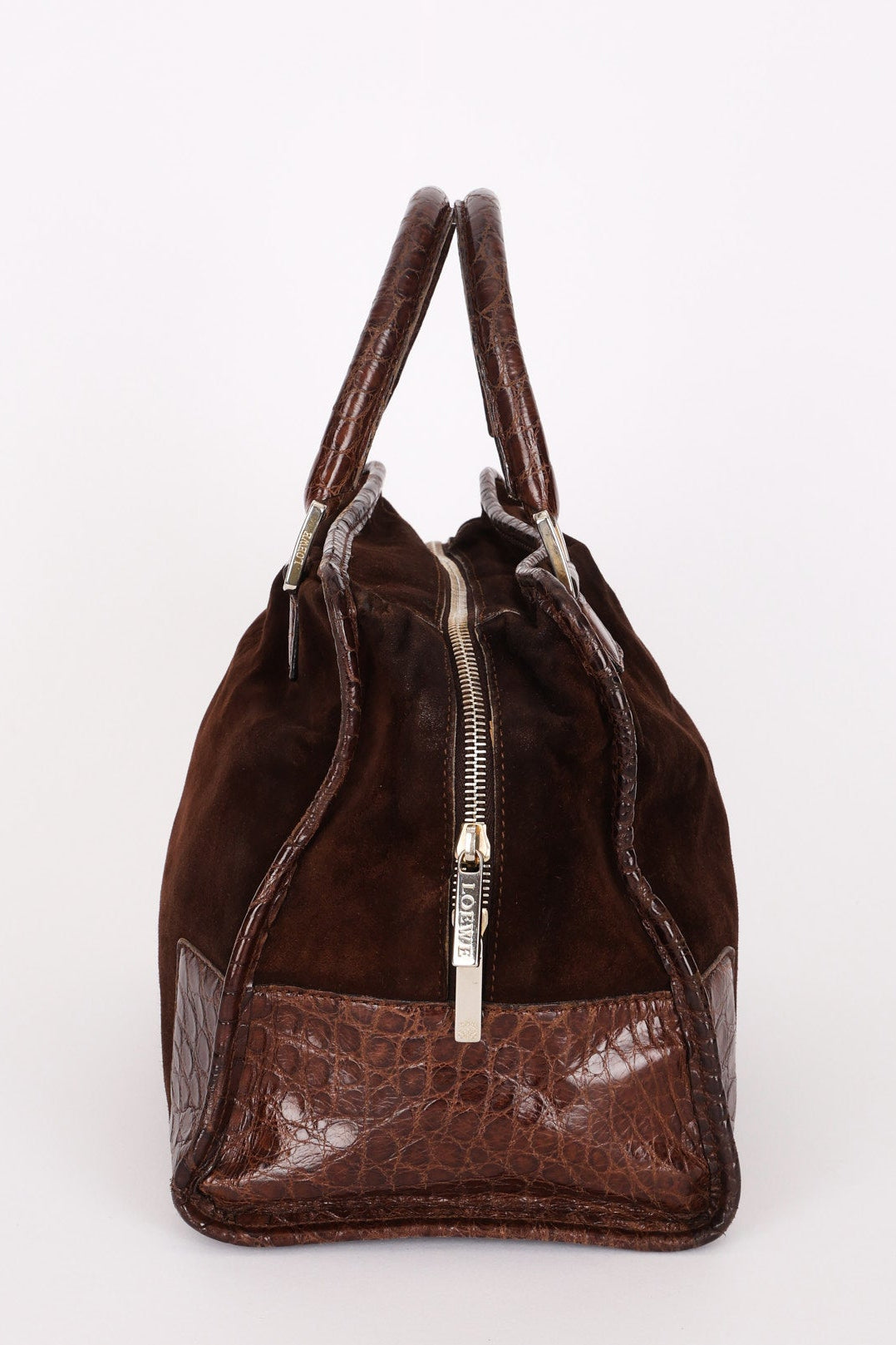 Loewe Amazona 28 Brown and Suede Croc Embossed