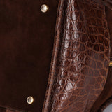Loewe Amazona 28 Brown and Suede Croc Embossed