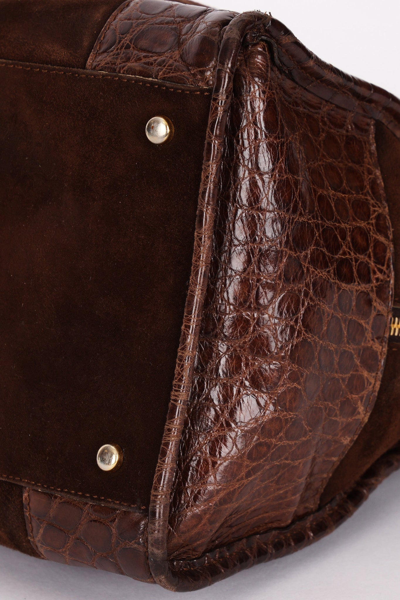 Loewe Amazona 28 Brown and Suede Croc Embossed