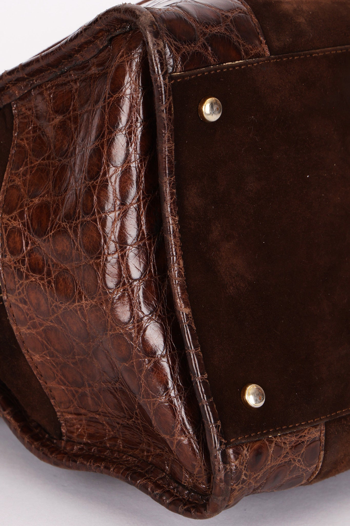 Loewe Amazona 28 Brown and Suede Croc Embossed