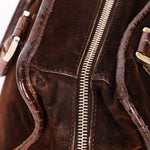 Loewe Amazona 28 Brown and Suede Croc Embossed
