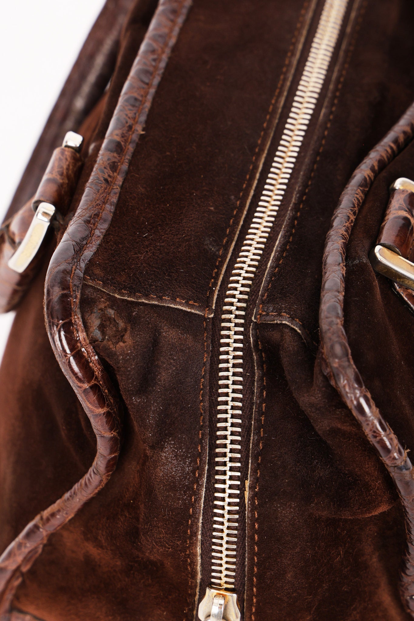 Loewe Amazona 28 Brown and Suede Croc Embossed