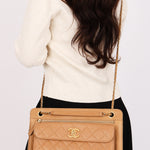 Chanel Turnlock Front Pocket Shoulder Bag Brown Suede and Calfskin AGHW