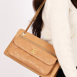 Chanel Turnlock Front Pocket Shoulder Bag Brown Suede and Calfskin AGHW