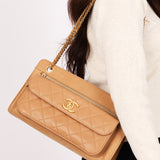 Chanel Turnlock Front Pocket Shoulder Bag Brown Suede and Calfskin AGHW