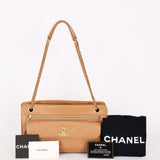 Chanel Turnlock Front Pocket Shoulder Bag Brown Suede and Calfskin AGHW