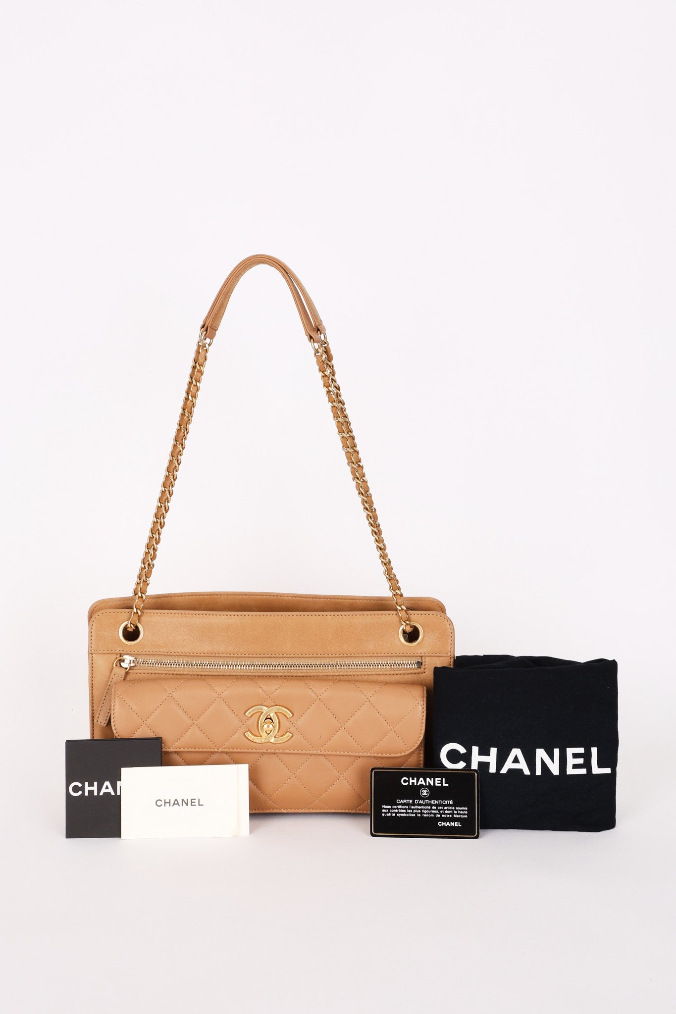 Chanel Turnlock Front Pocket Shoulder Bag Brown Suede and Calfskin AGHW