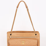 Chanel Turnlock Front Pocket Shoulder Bag Brown Suede and Calfskin AGHW