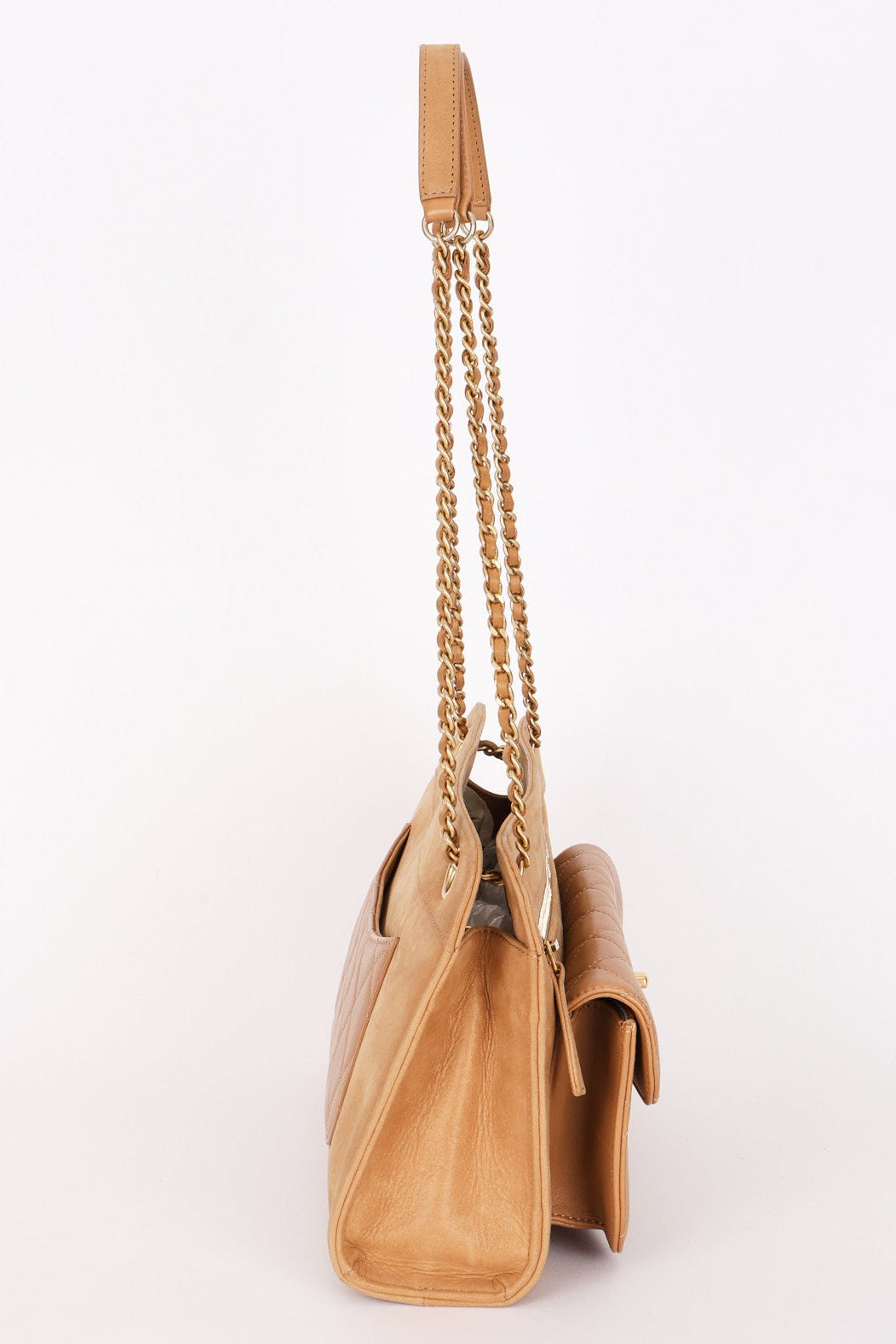 Chanel Turnlock Front Pocket Shoulder Bag Brown Suede and Calfskin AGHW