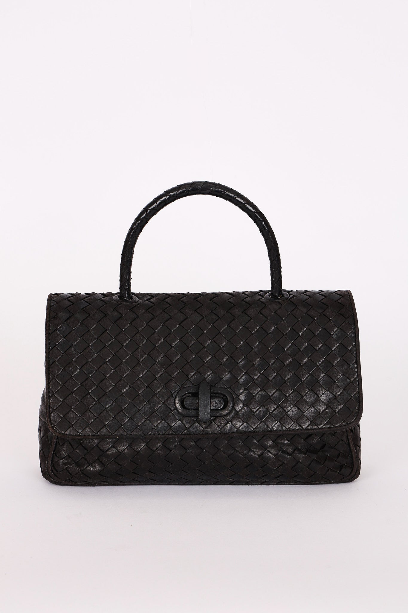 Bottega Veneta Turnlock Intrecciato Top Handle Bag