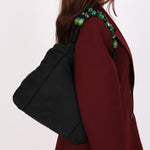 Prada Beaded Shoulder Bag Black Nylon