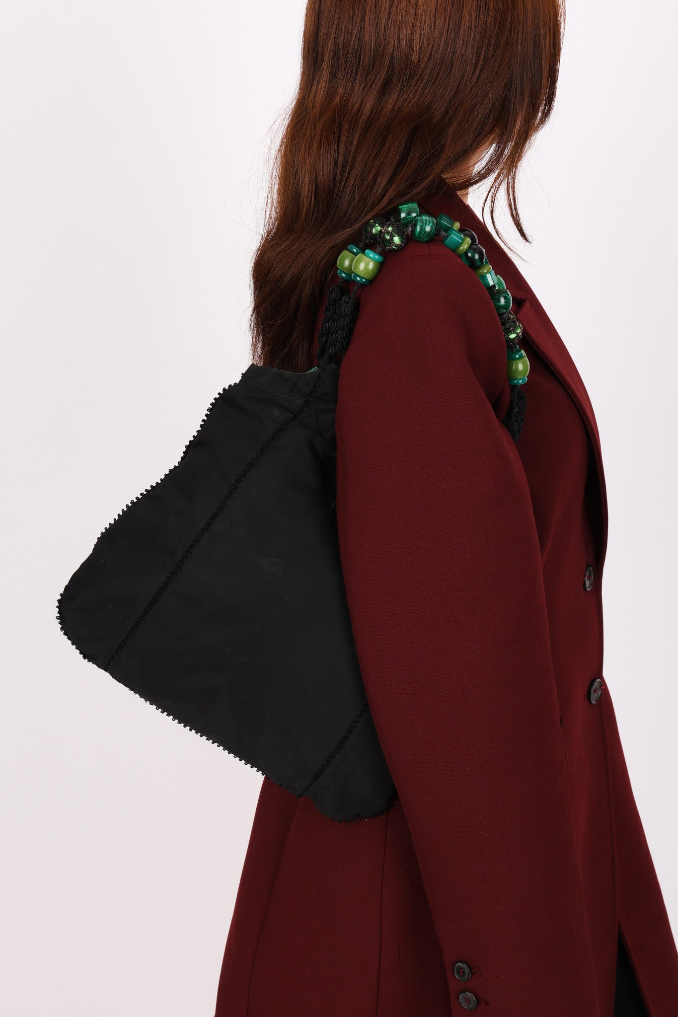 Prada Beaded Shoulder Bag Black Nylon